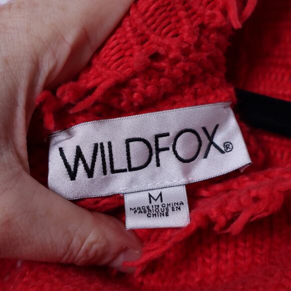 WILDFOX Couture Stars Palmetto Sweater Scarlet Red Oversize Distressed Women's M - Picture 12 of 14